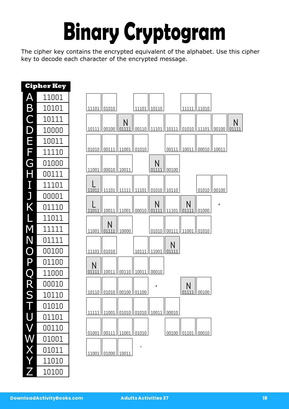 Binary Cryptogram in Adults Activities 37