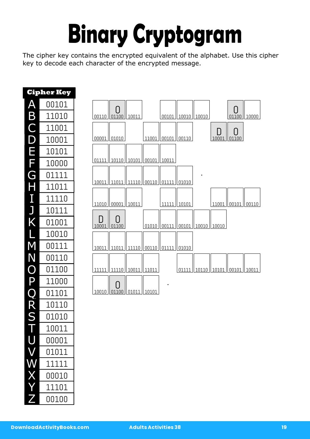 Binary Cryptogram in Adults Activities 38