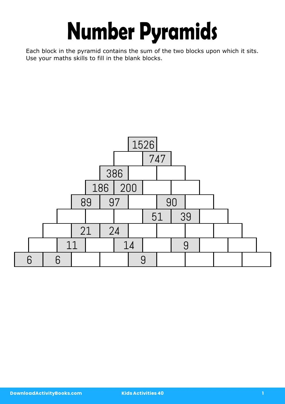 Number Pyramids in Kids Activities 40