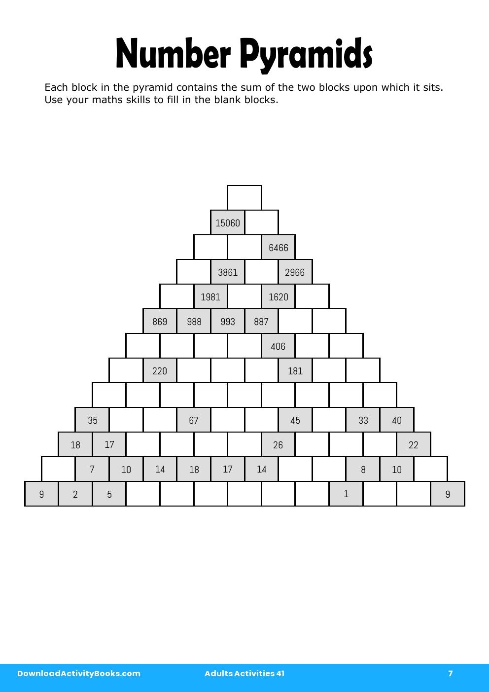 Number Pyramids in Adults Activities 41