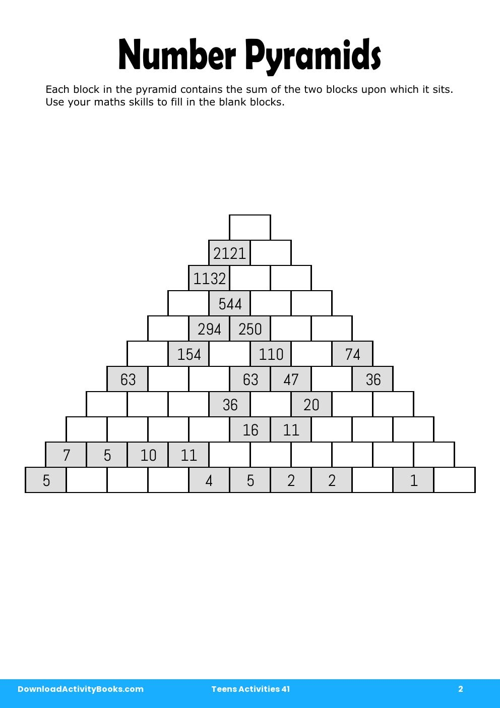 Number Pyramids in Teens Activities 41