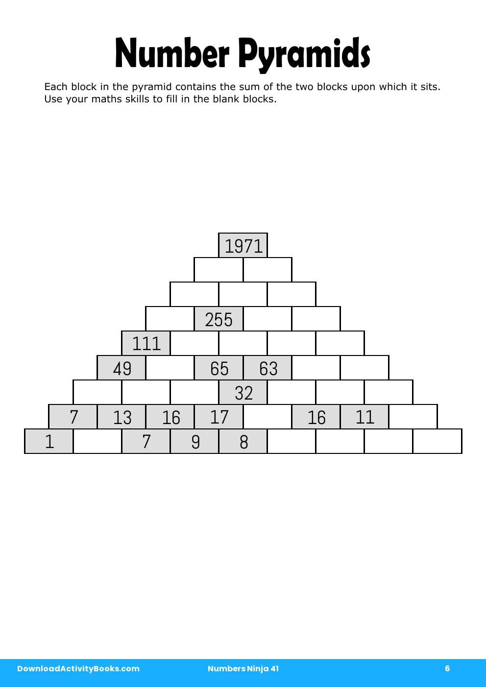 Number Pyramids in Numbers Ninja 41