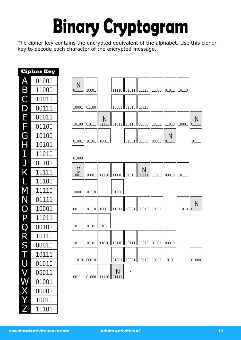 Binary Cryptogram in Adults Activities 43
