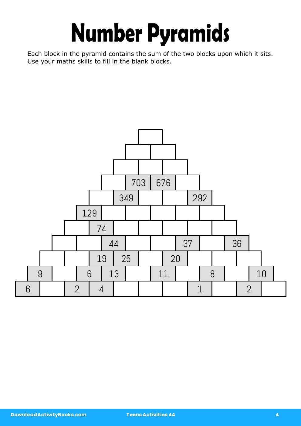 Number Pyramids in Teens Activities 44