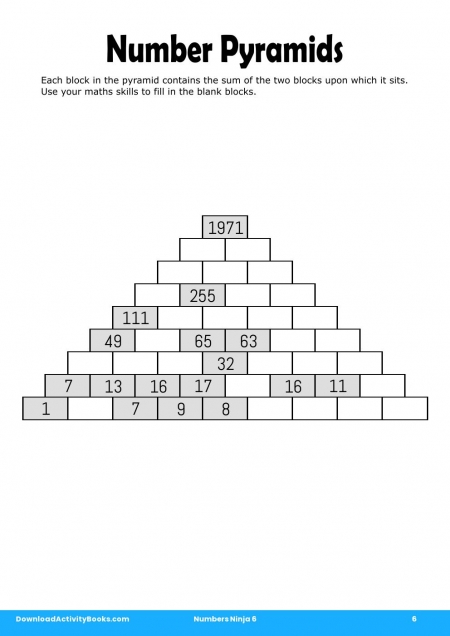 Number Pyramids in Numbers Ninja 6