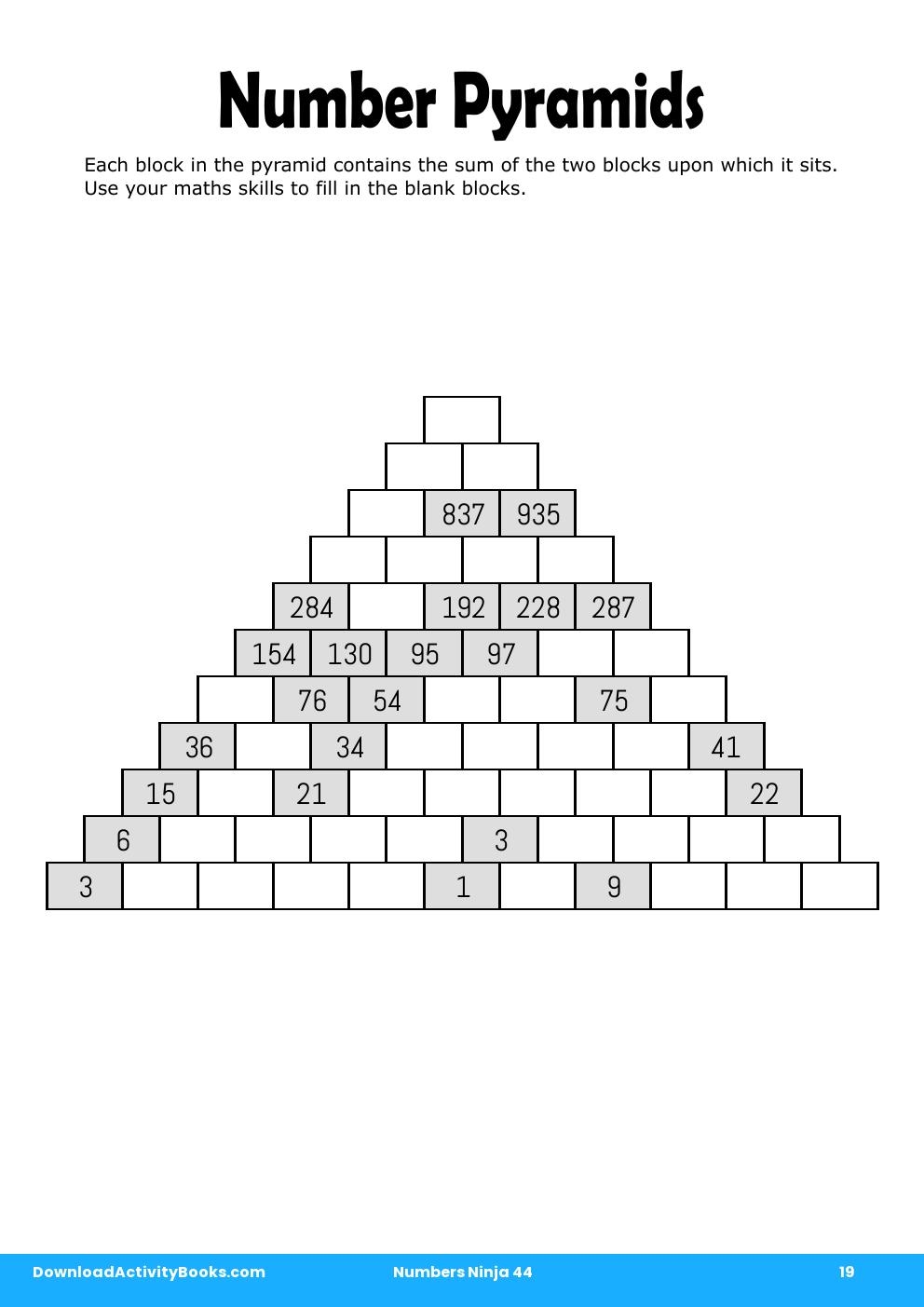 Number Pyramids in Numbers Ninja 44