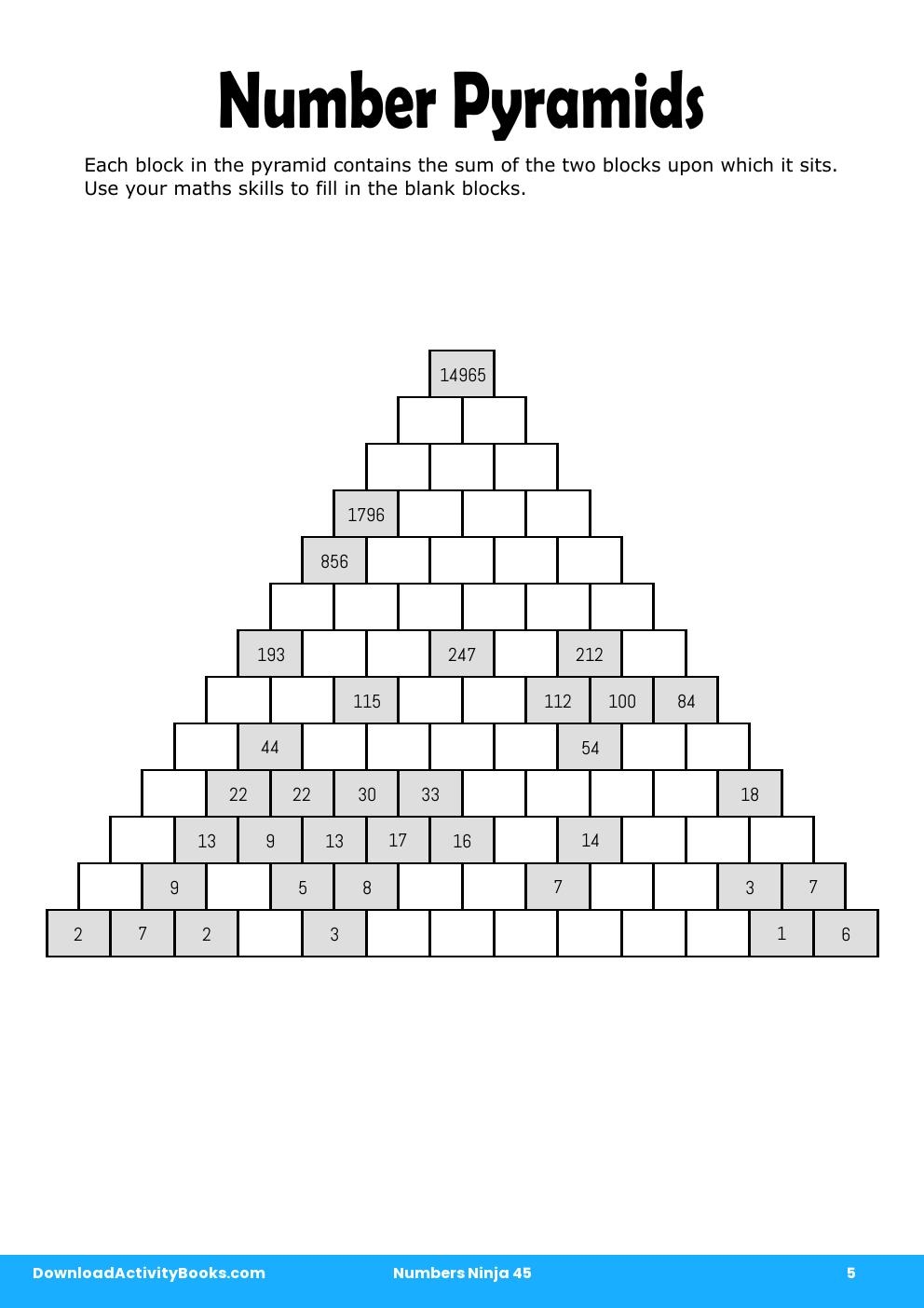 Number Pyramids in Numbers Ninja 45
