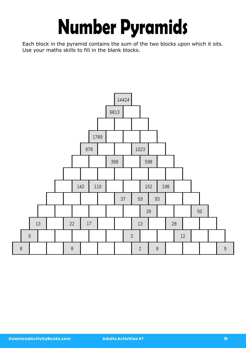 Number Pyramids in Adults Activities 47