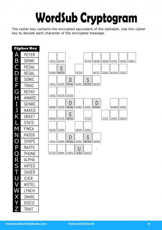 WordSub Cryptogram #21 in Teens Activities 63