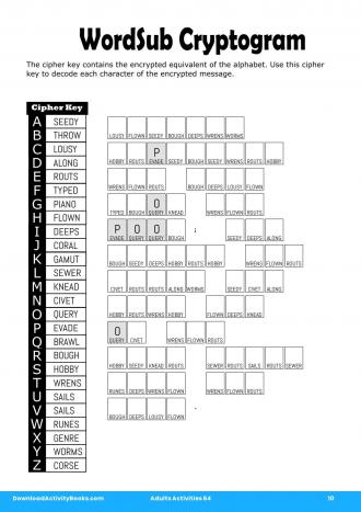 WordSub Cryptogram #10 in Adults Activities 64