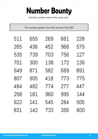 Number Bounty in Numbers Ninja 67