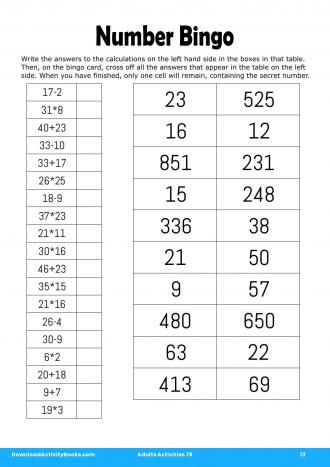 Number Bingo in Adults Activities 78