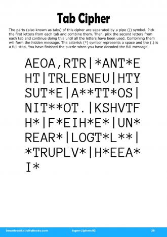 Tab Cipher in Super Ciphers 92