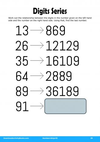Digits Series in Numbers Ninja 92