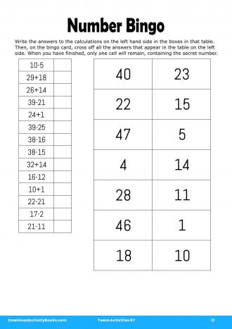 Number Bingo in Teens Activities 97