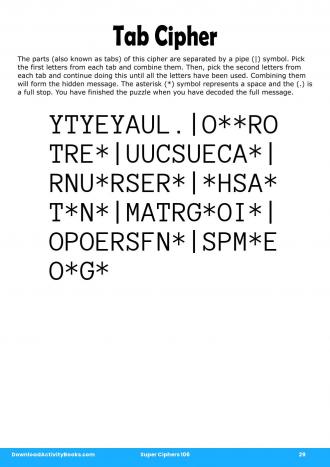 Tab Cipher in Super Ciphers 106