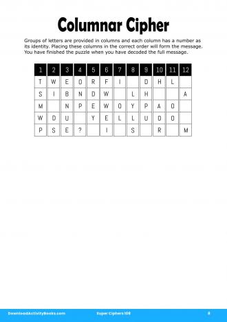 Columnar Cipher #8 in Super Ciphers 108