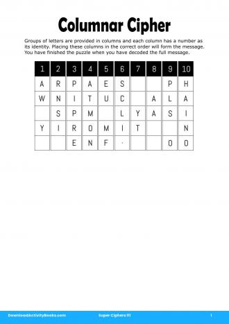 Columnar Cipher #1 in Super Ciphers 111