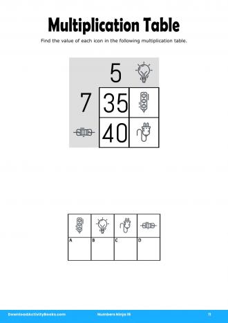 Multiplication Table #11 in Numbers Ninja 16