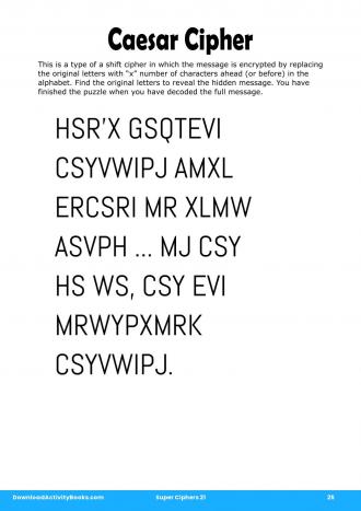 Caesar Cipher #25 in Super Ciphers 21