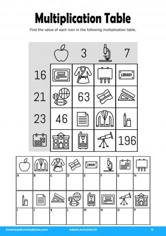 Multiplication Table in Adults Activities 22