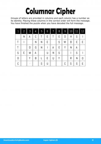 Columnar Cipher #21 in Super Ciphers 25