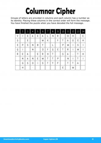 Columnar Cipher #21 in Super Ciphers 26