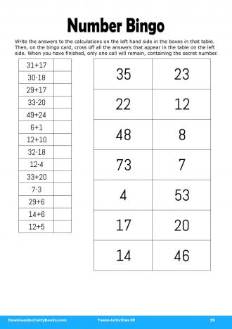 Number Bingo #29 in Teens Activities 38